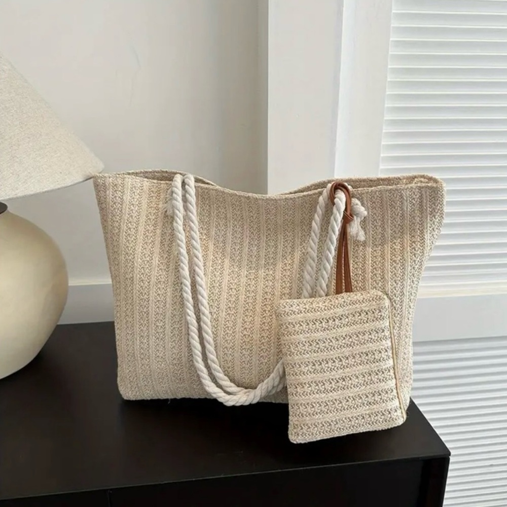 Bohemian Straw Tote with Wristlet